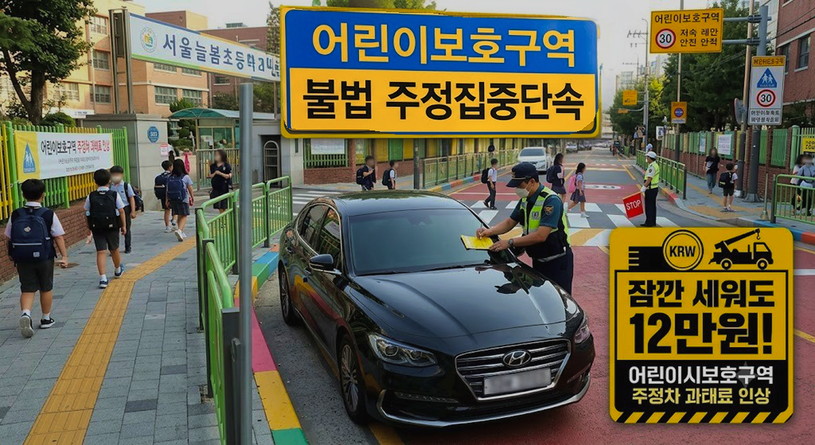 잠깐 세워도 12만원, 어린이보호구역 주정차 과태료 인상